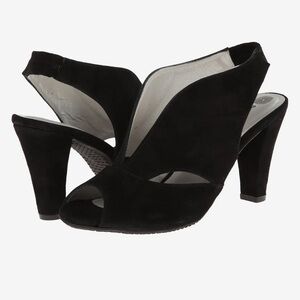 Eric Michael Peru Black suede leather slingback peep toe heel Size 37 (US 6.5-7)